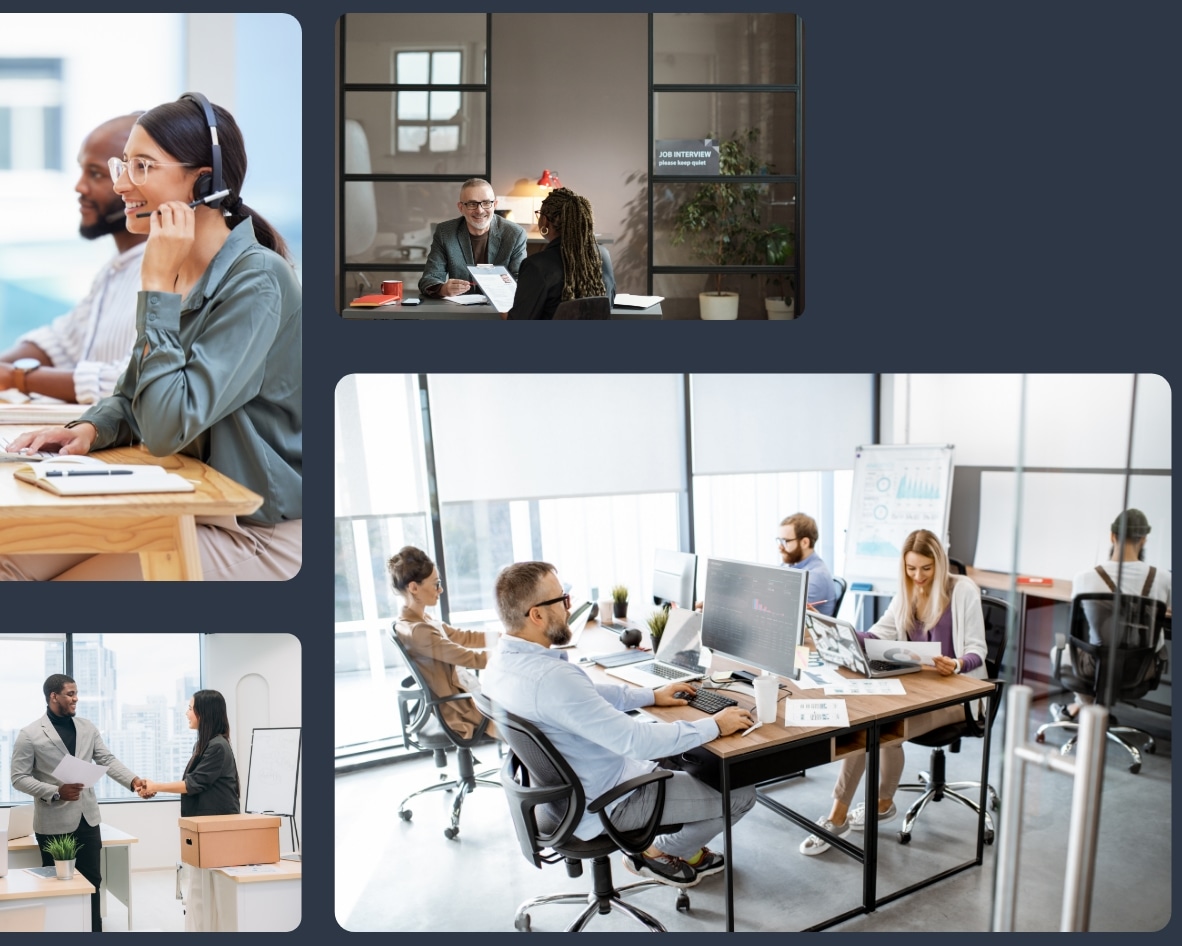 Collage of office workers representing outsourcing